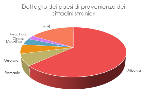 Dettaglio dei paesi di provenienza dei cittadini stranieri